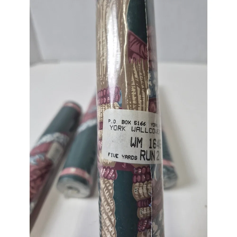 York Wallcoverings Floral Scroll Wallpaper Border Green Pink 4 Rolls WM 1646-B